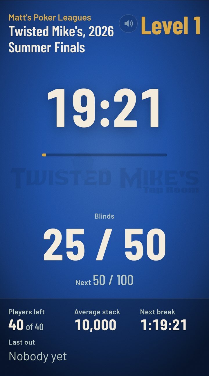 A player's phone showing the live tournament timer